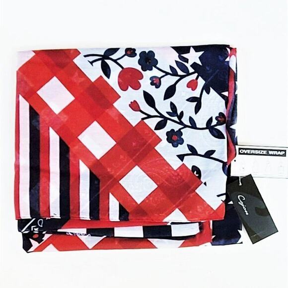 New! CEJON Oversize Convertible Stars and Stripe Cover-Up Wrap Shawl Scarf - Picture 6 of 11